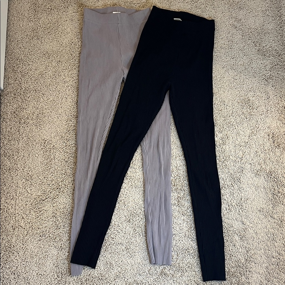 Set of 2 NWT H&M sz XS black & grey ribbed leggings